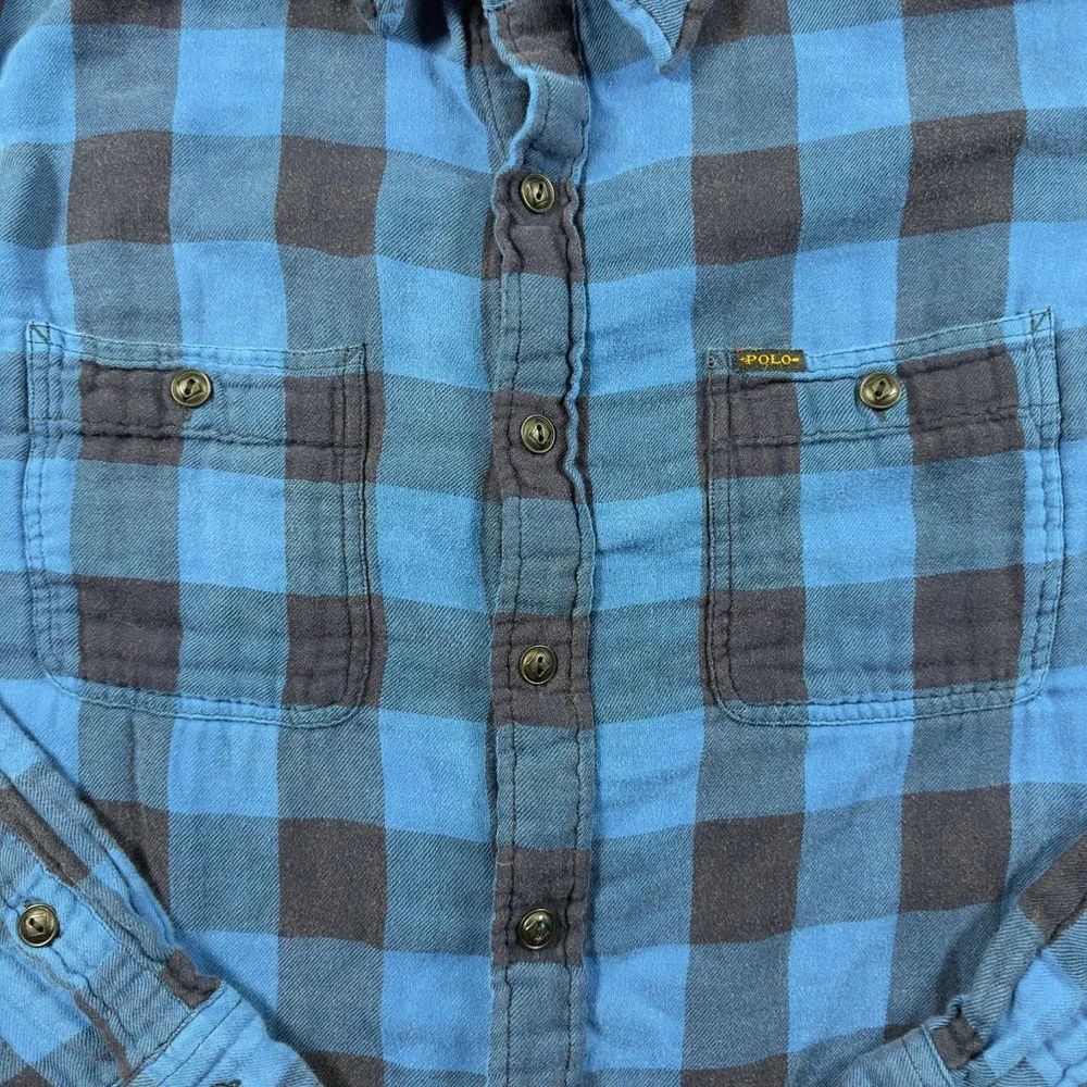Polo Ralph Lauren Mens XL Blue Black Plaid Flannel Classic Fit Button Down Shirt